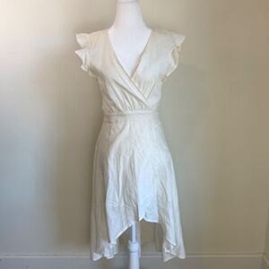 Anthropologie Steele Australia Linen blend Ruffle Wrap Dress XS White V-Neck
